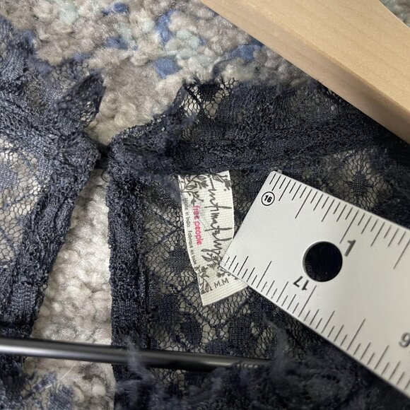 Free People Bodysuit Womens Medium Black Long Sleeve Sheer Lace Mesh Layer Top - Picture 5 of 7